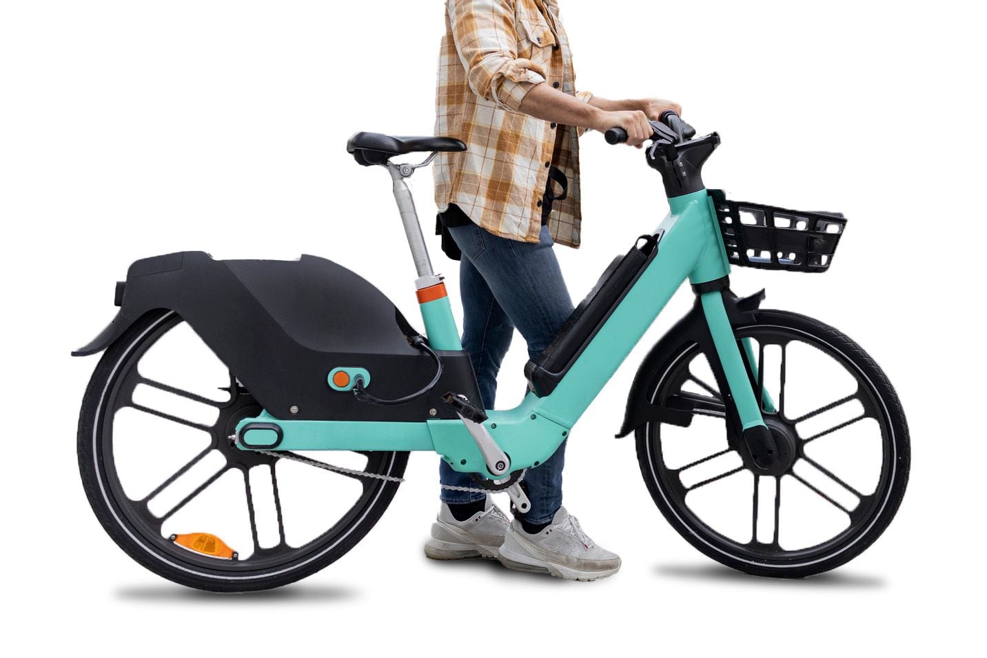 Person with blue electric bicycle